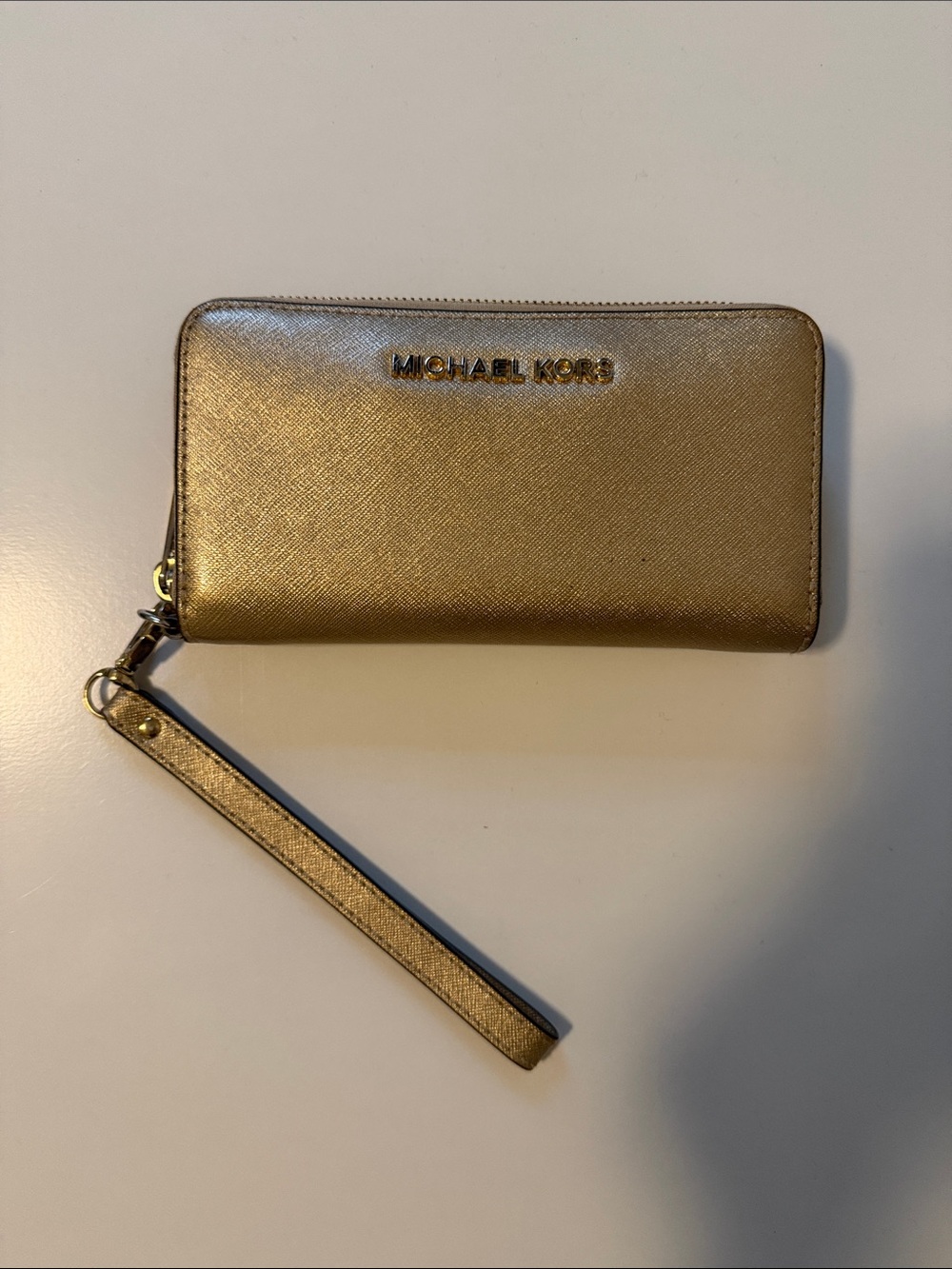 Michael Kors Metallic Gold Zip-Around Wristlet Card Holder